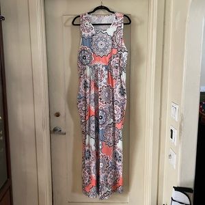 Multi color paisley print maxi dress